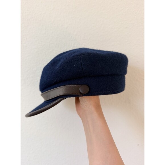 Sterkowski Wool Newsboy Cap Navy Blue Baker Boy Hat Leather Trim Poland 20.5” main image 13
